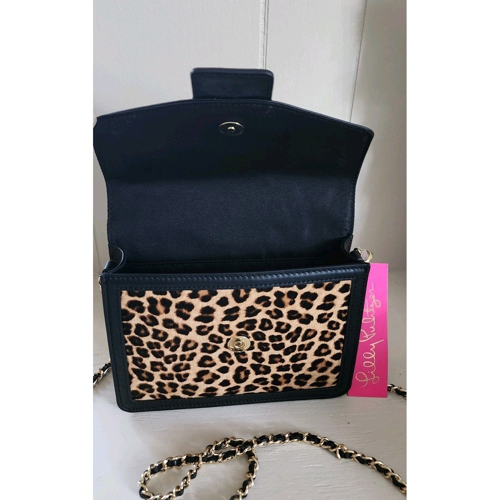 Lilly Pulitzer Handbag, NWT Dobson Crossbody Leopard/ Blk   with Gold Chain - Picture 12 of 16